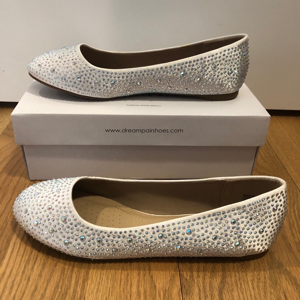 White Rhinestone Flats sz 9